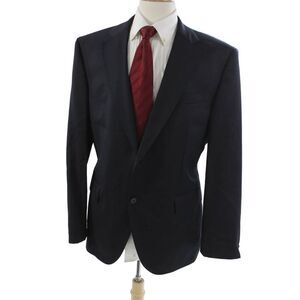 BOSS Mens 2 Piece Suit Jacket Virgin Wool Blue Solid Business Fall Size 46
